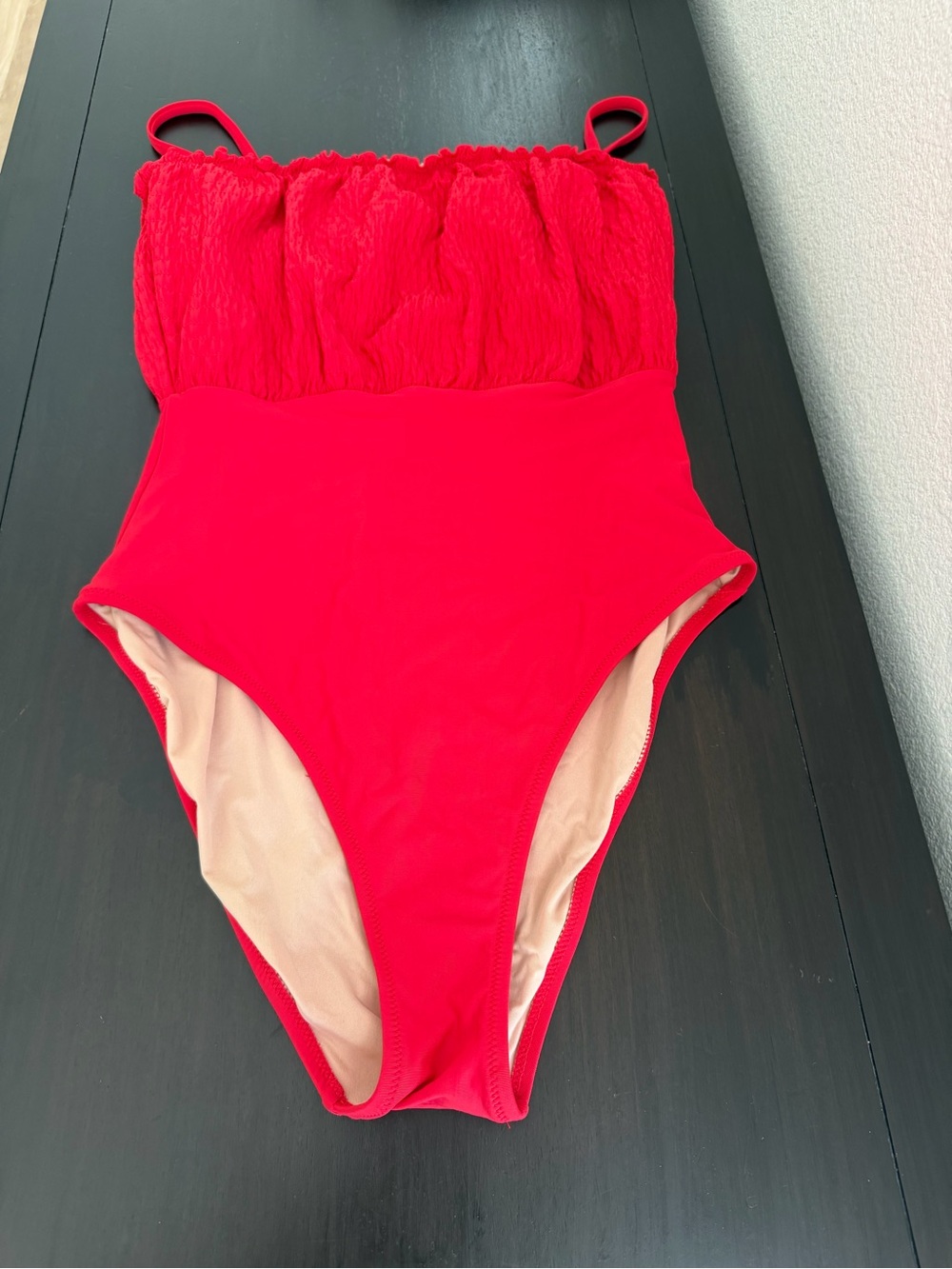 J. Crew Womens Bright Red One-Piece Swimsuit with Textured Bodice